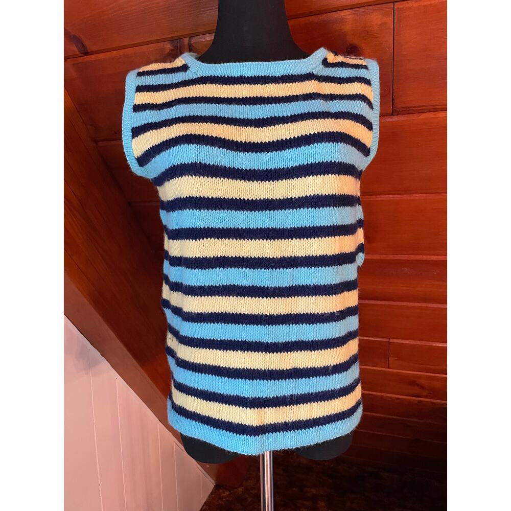 Vintage 70s Handmade Striped Knit Tank Top Sweater sz M